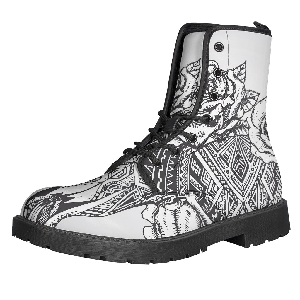 Wild and Free: Tribal Indian Bull Skull Print Leather Boots for the Modern Hippie - 1