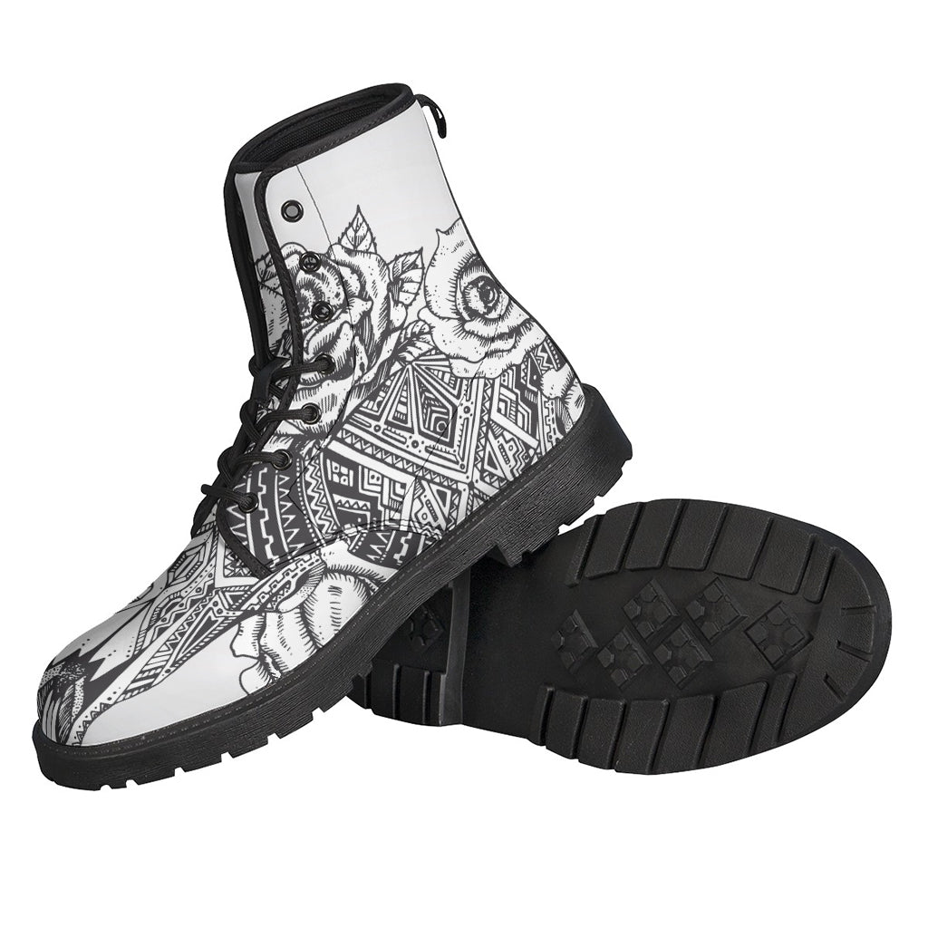 Wild and Free: Tribal Indian Bull Skull Print Leather Boots for the Modern Hippie - 2