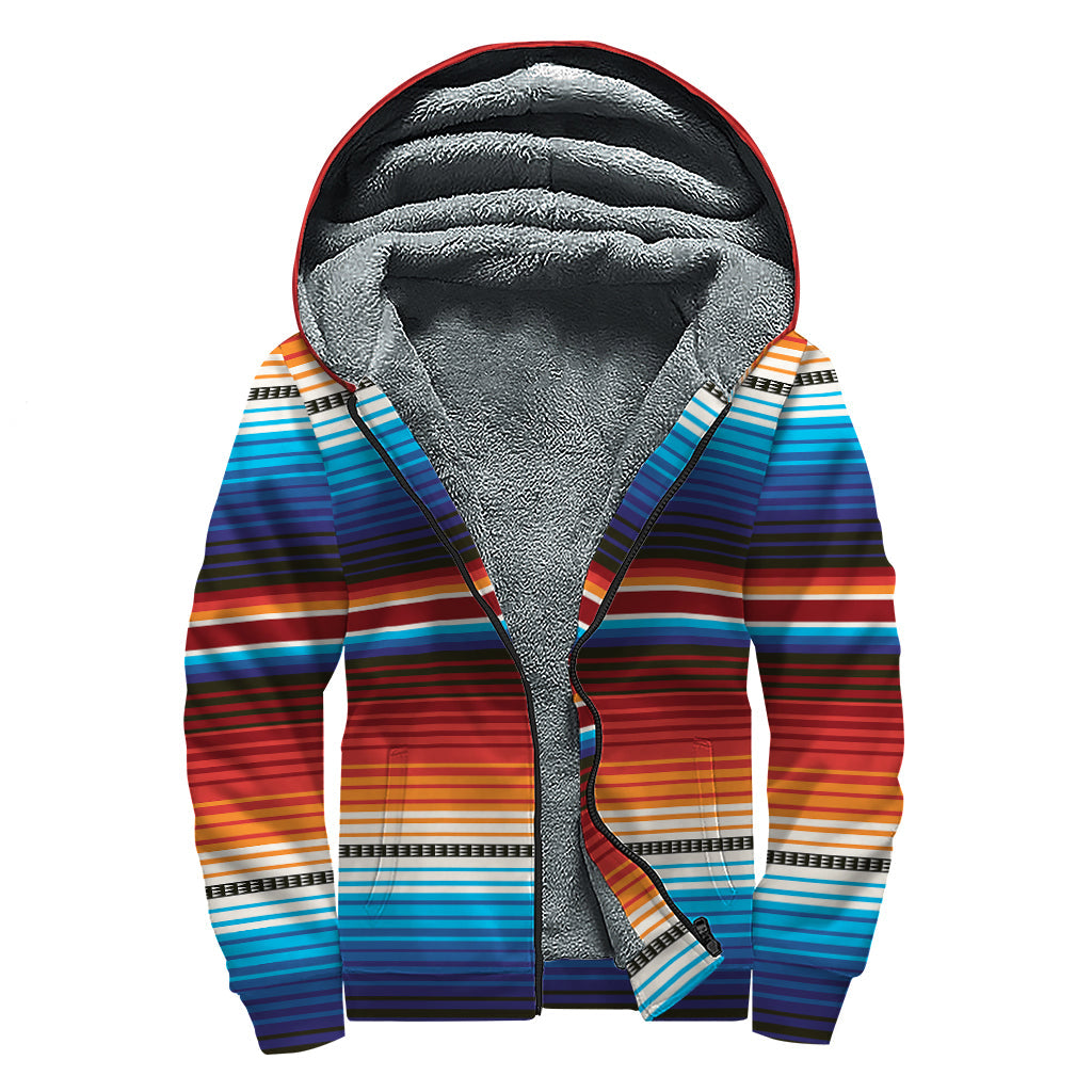 Bohemian Bliss: Tribal Mexican Blanket Pattern Print Sherpa Lined Zip Up Hoodie - 1