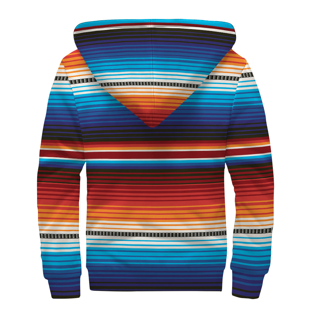 Bohemian Bliss: Tribal Mexican Blanket Pattern Print Sherpa Lined Zip Up Hoodie - 2