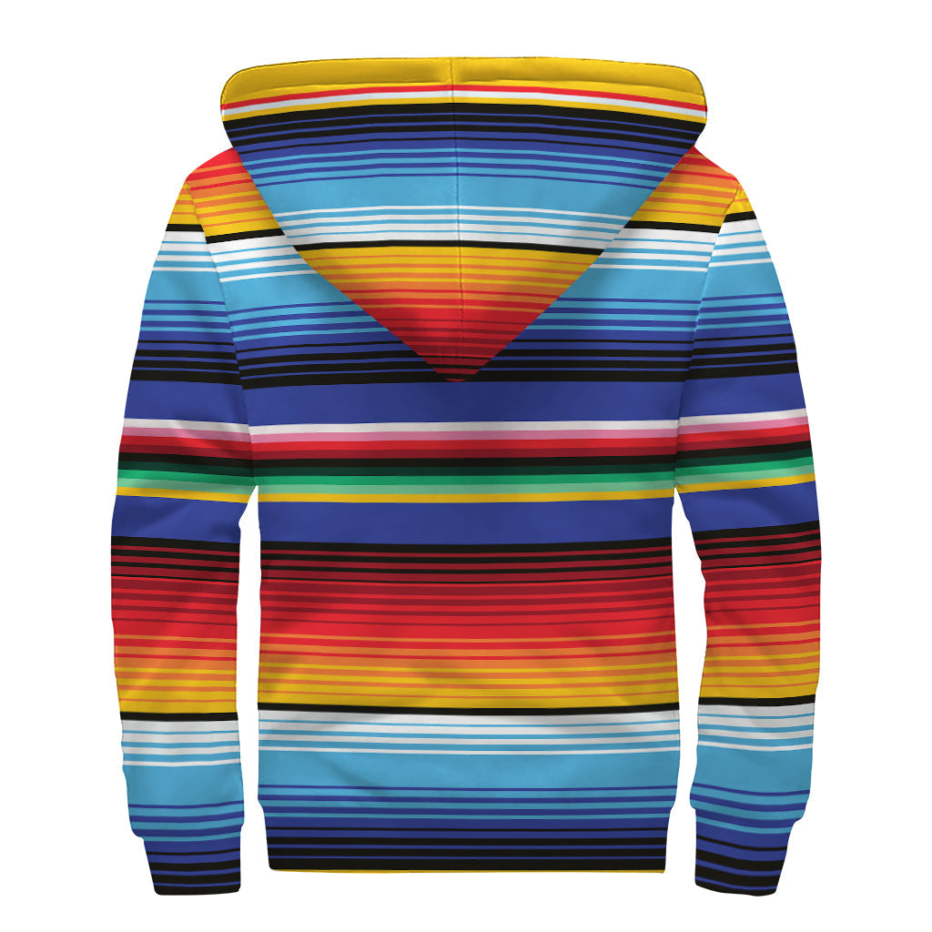 Groovy Tribal Mexican Serape Pattern Print Sherpa Lined Zip Up Hoodie for Trendy Hippies - 2