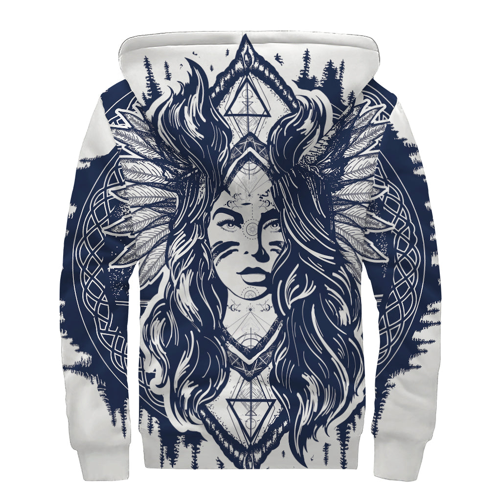 Tribal Native Indian Girl Print Sherpa Lined Zip Up Hoodie - Embrace the Boho Chic Vibe - 2