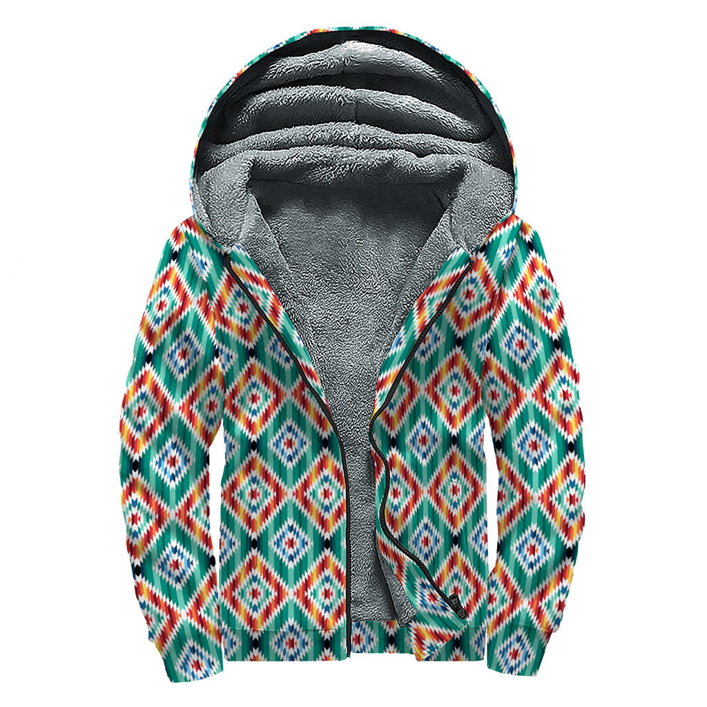 Bohemian Bliss: Tribal Navajo Pattern Sherpa Lined Zip Up Hoodie - 1