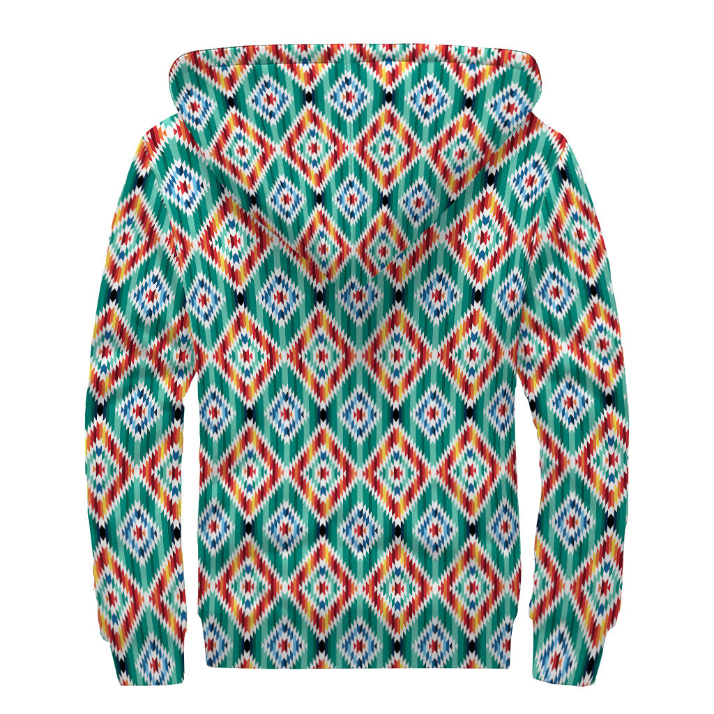 Bohemian Bliss: Tribal Navajo Pattern Sherpa Lined Zip Up Hoodie - 2