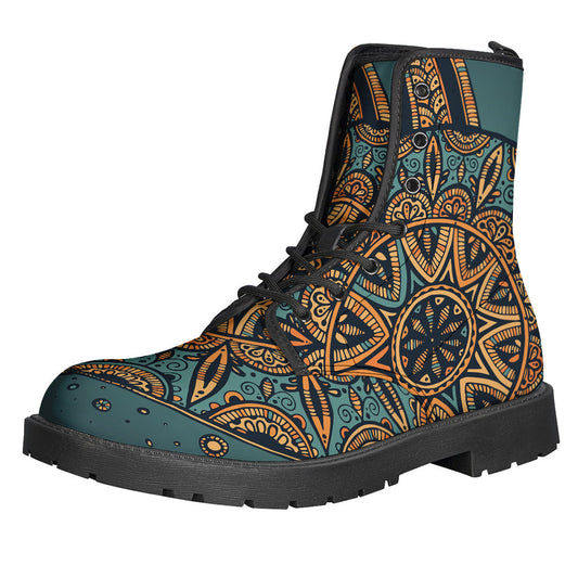 Boho Chic: Tribal Sea Turtle Print Leather Lightweight Boots for Modern Hippies - 1