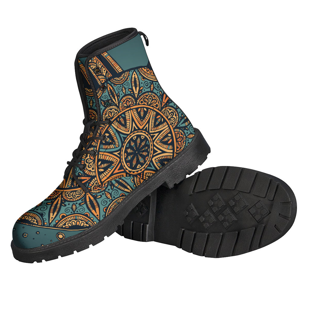 Boho Chic: Tribal Sea Turtle Print Leather Lightweight Boots for Modern Hippies - 2