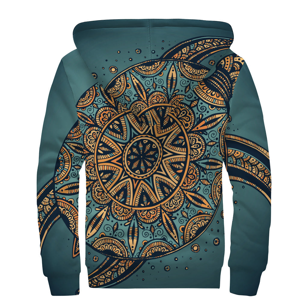 Groovy in the Tribal Sea Turtle Print Sherpa Lined Zip Up Hoodie - 2