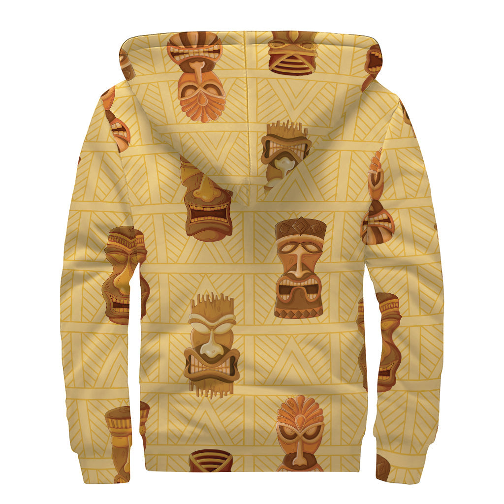 Groovy Tribal Tiki Mask Sherpa Lined Hoodie for Stylish Hippies - 2