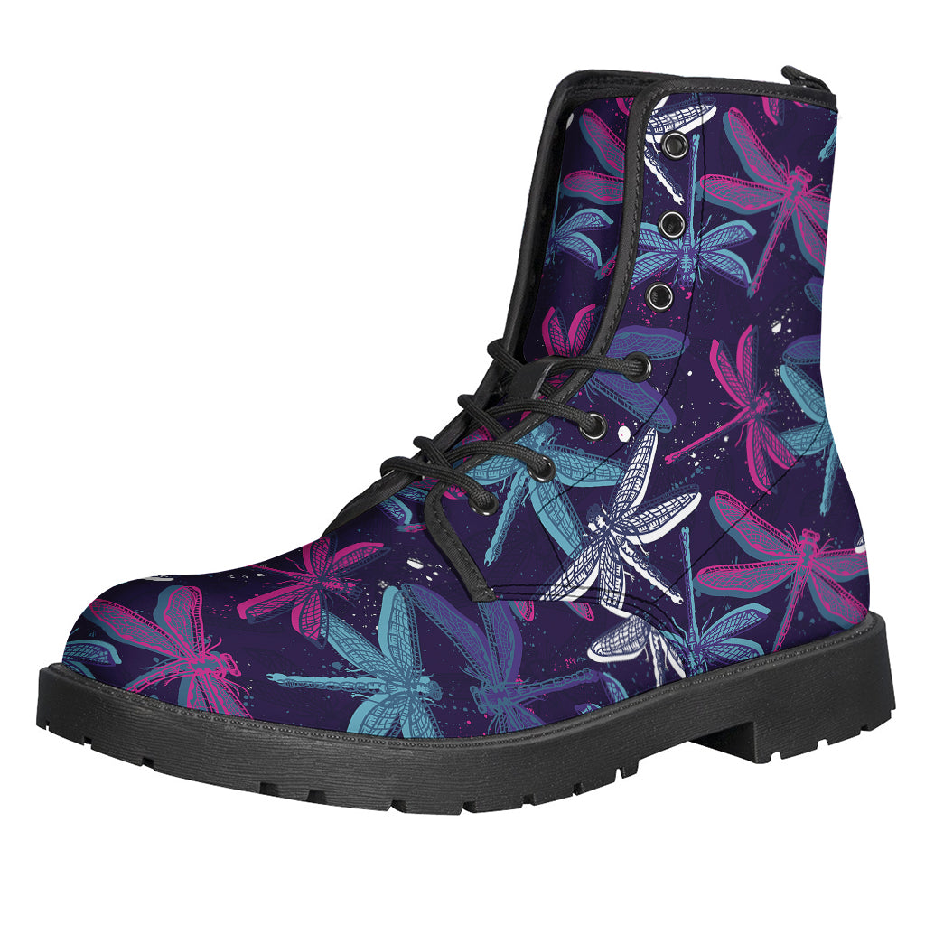 Trippy Dragonfly Pattern Leather Lightweight Boots - A Hippie's Dream - 1