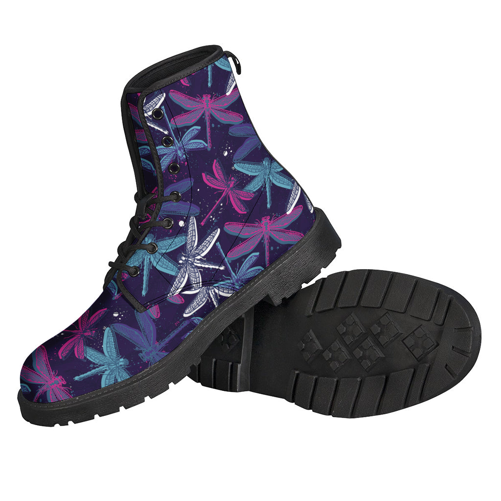 Trippy Dragonfly Pattern Leather Lightweight Boots - A Hippie's Dream - 2