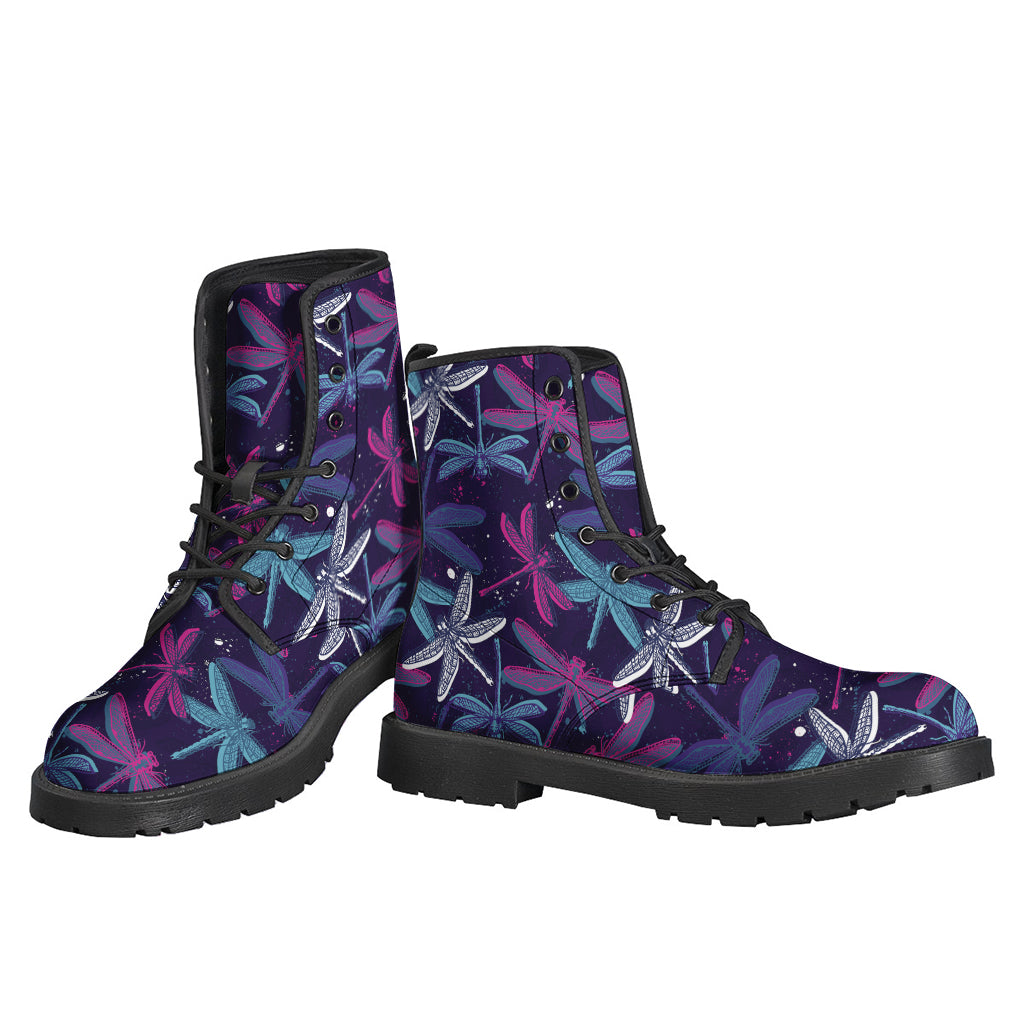 Trippy Dragonfly Pattern Leather Lightweight Boots - A Hippie's Dream - 3