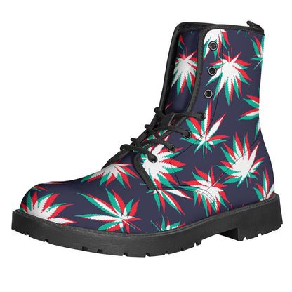 Trippy Hemp Leaves Reggae Pattern Print Leather Lightweight Boots for the Modern Hippie - 1