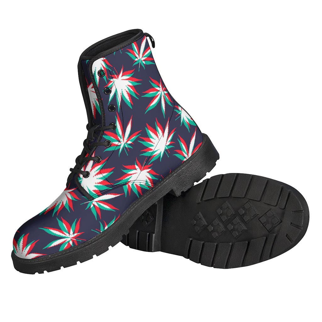 Trippy Hemp Leaves Reggae Pattern Print Leather Lightweight Boots for the Modern Hippie - 2