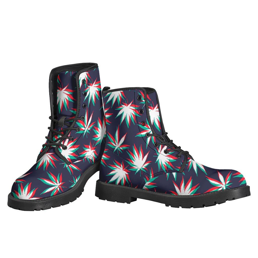 Trippy Hemp Leaves Reggae Pattern Print Leather Lightweight Boots for the Modern Hippie - 3