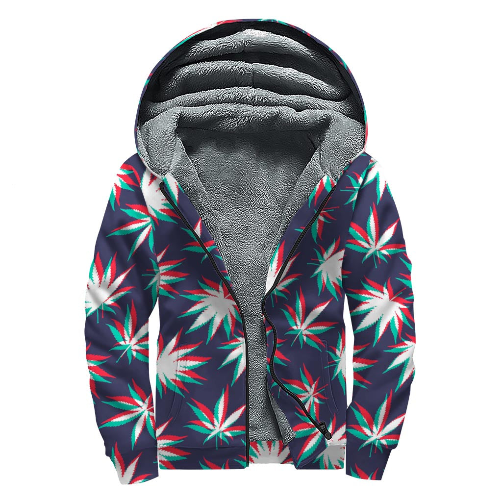 Trippy Hemp Leaves & Reggae Pattern Sherpa Lined Hoodie for Free-Spirited Hippies - 1