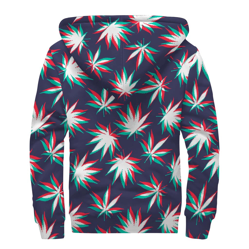 Trippy Hemp Leaves & Reggae Pattern Sherpa Lined Hoodie for Free-Spirited Hippies - 2