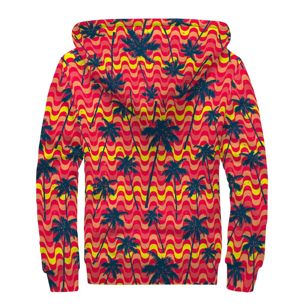 Trippy Palm Tree Pattern Sherpa Lined Zip Up Hoodie for Groovy Hippies - 2