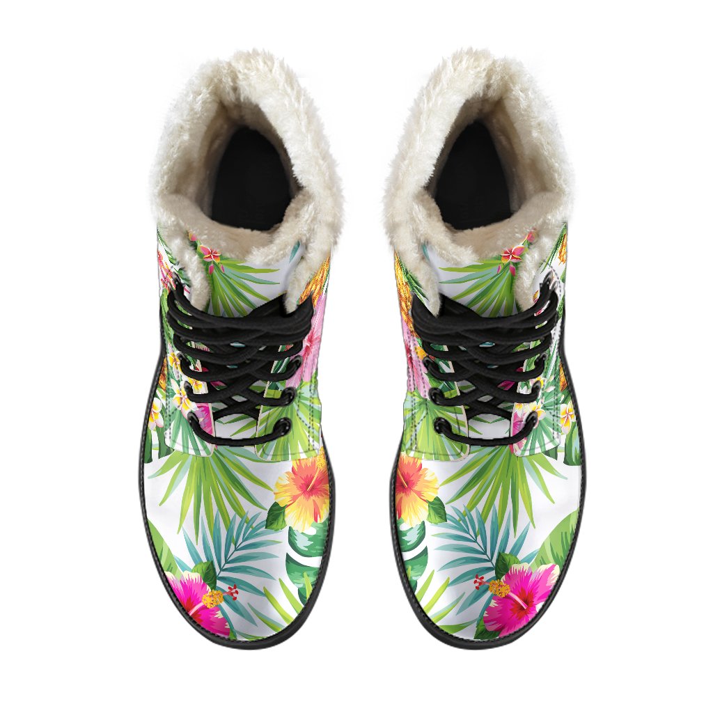 Tropical Aloha Pineapple Print Faux Fur Leather Boots - 4