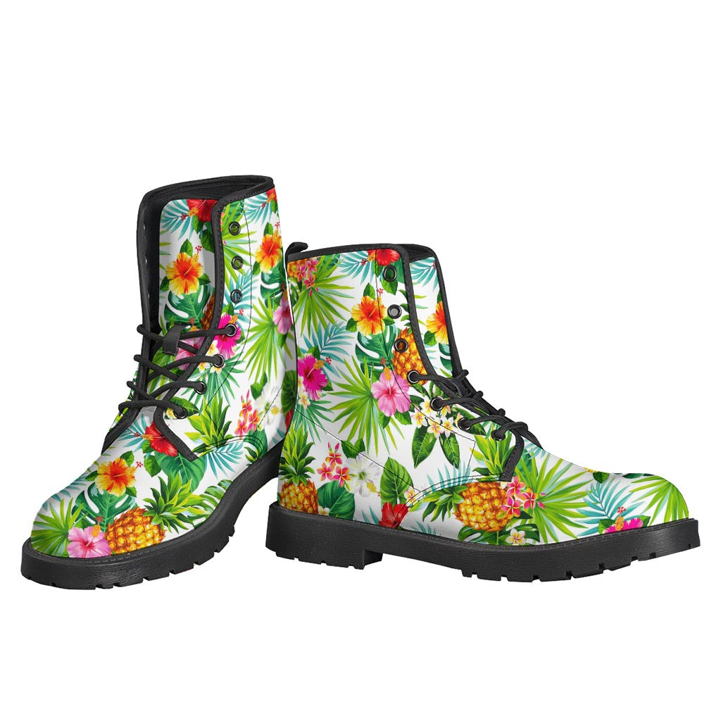 Get groovy with these Tropical Aloha Pineapple Pattern Print Leather Lightweight Boots for the Hippie Soul - 3