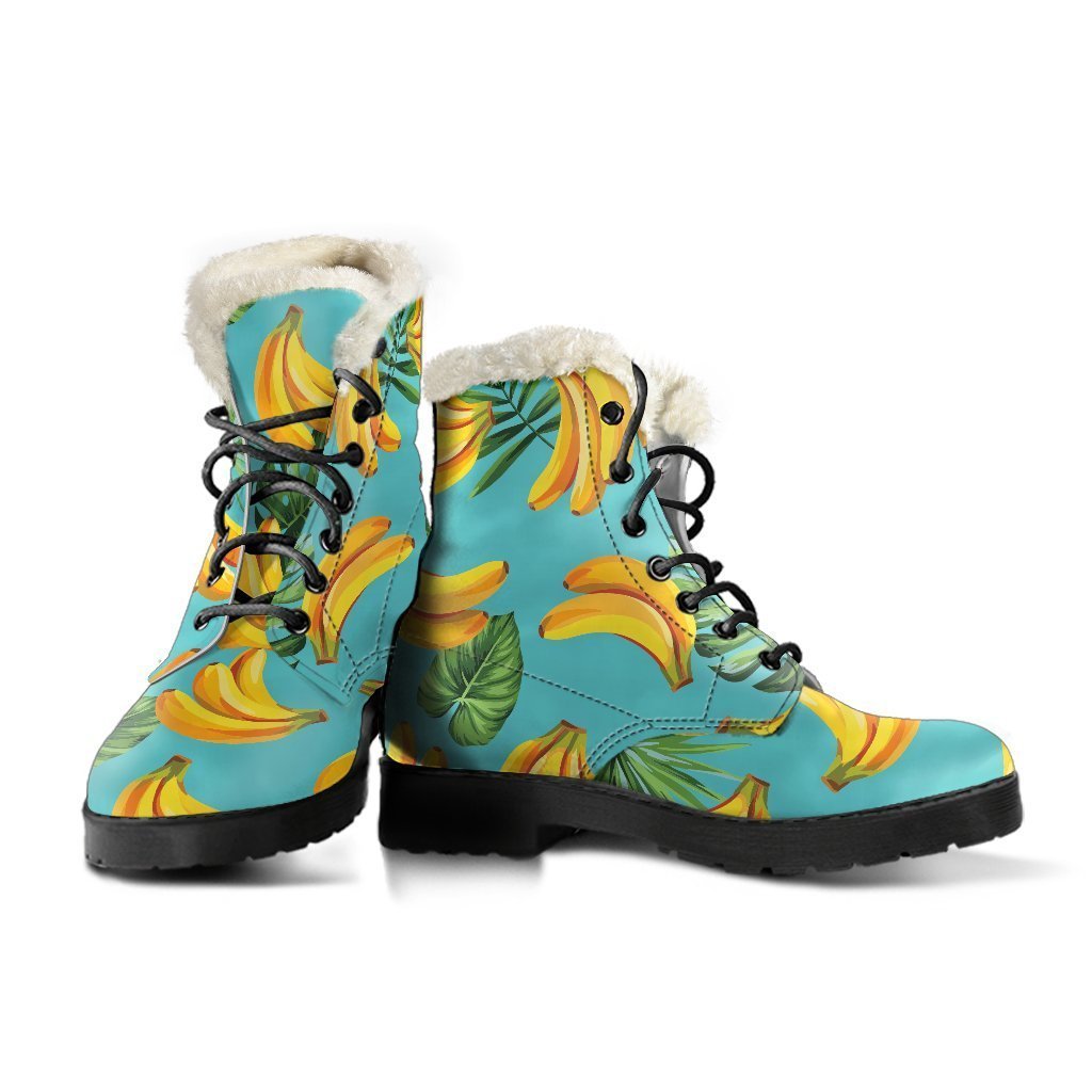 Get Groovy with Tropical Banana Leaf Faux Fur Leather Boots for Stylish Hippies - 3