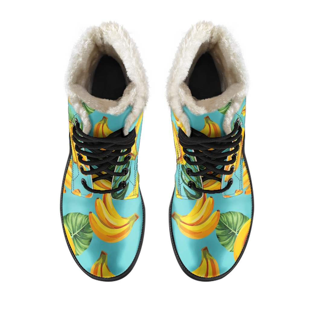 Get Groovy with Tropical Banana Leaf Faux Fur Leather Boots for Stylish Hippies - 4