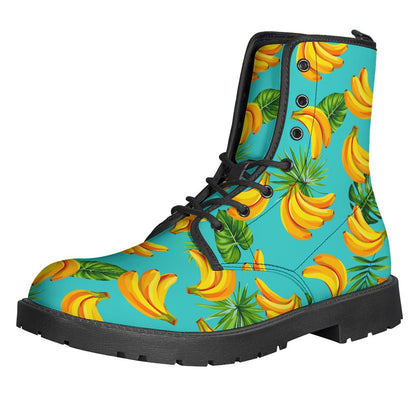 Tropical Banana Leaf Pattern Leather Boots for Groovy Hippies - 1