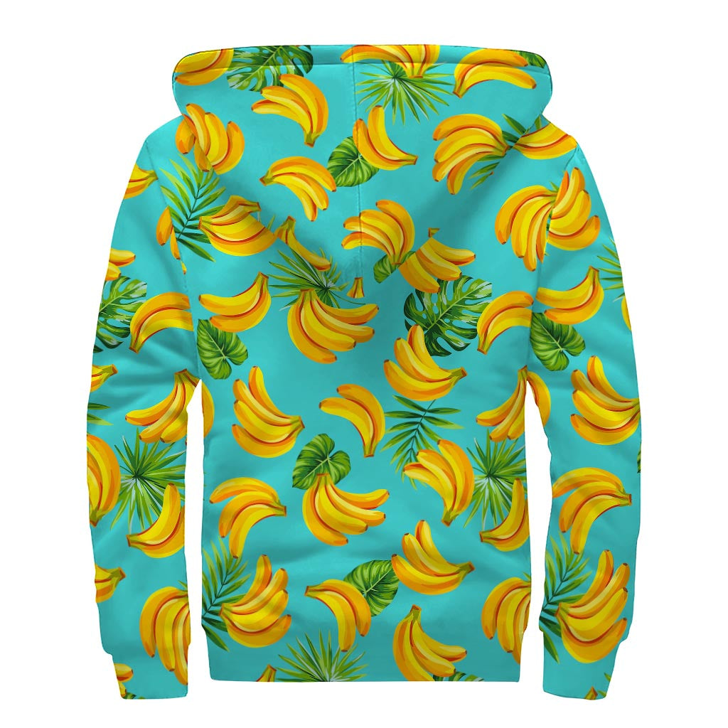 Tropical Banana Leaf Print Sherpa Lined Zip Up Hoodie for the Free-spirited Hippie - 2