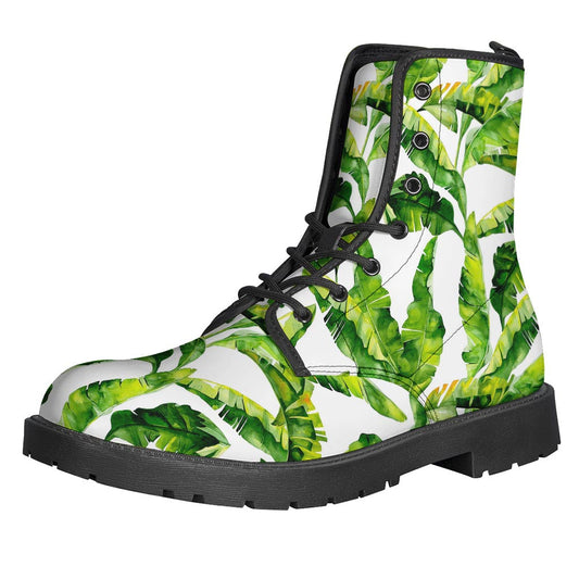 Tropical Banana Leaves Leather Boots for Hippie Fashionistas - 1