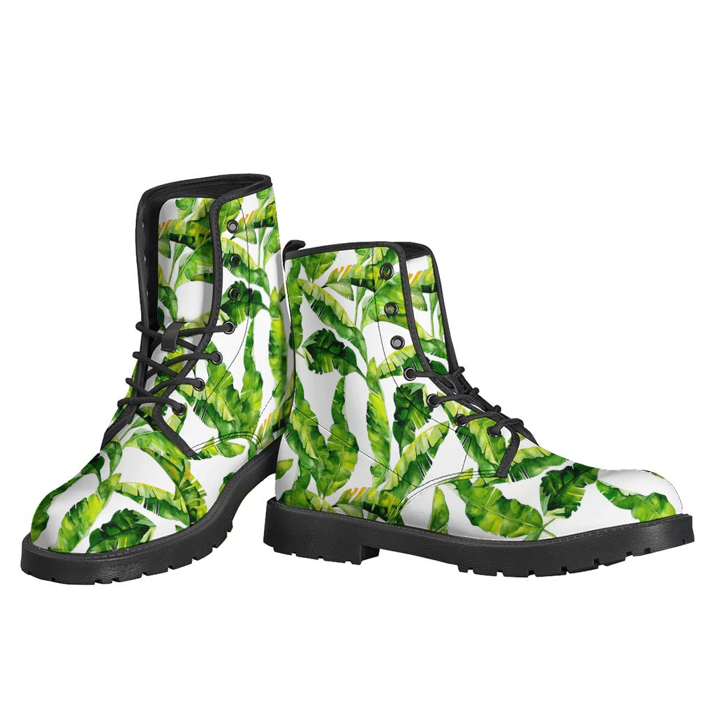 Tropical Banana Leaves Leather Boots for Hippie Fashionistas - 3