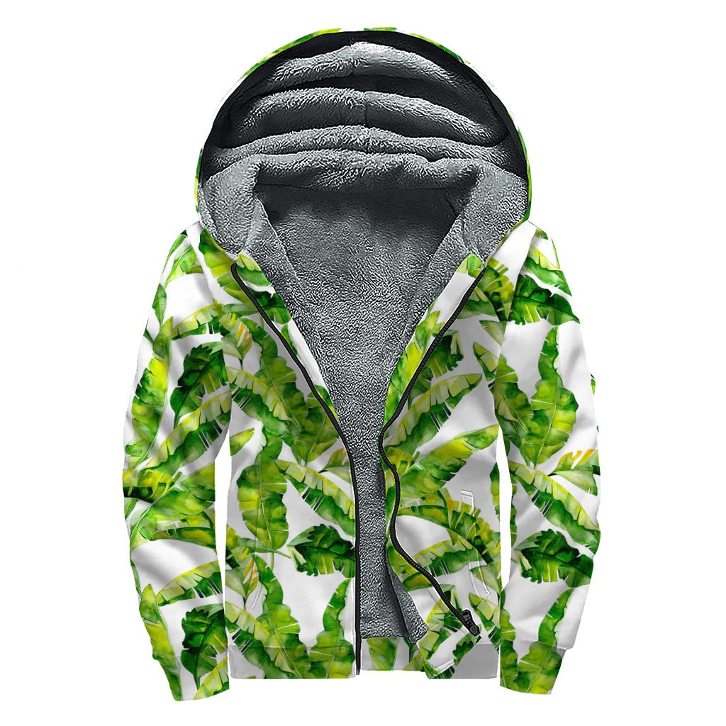 Tropical Banana Leaves Sherpa Lined Hoodie: Embrace Your Inner Hippie Style - 1