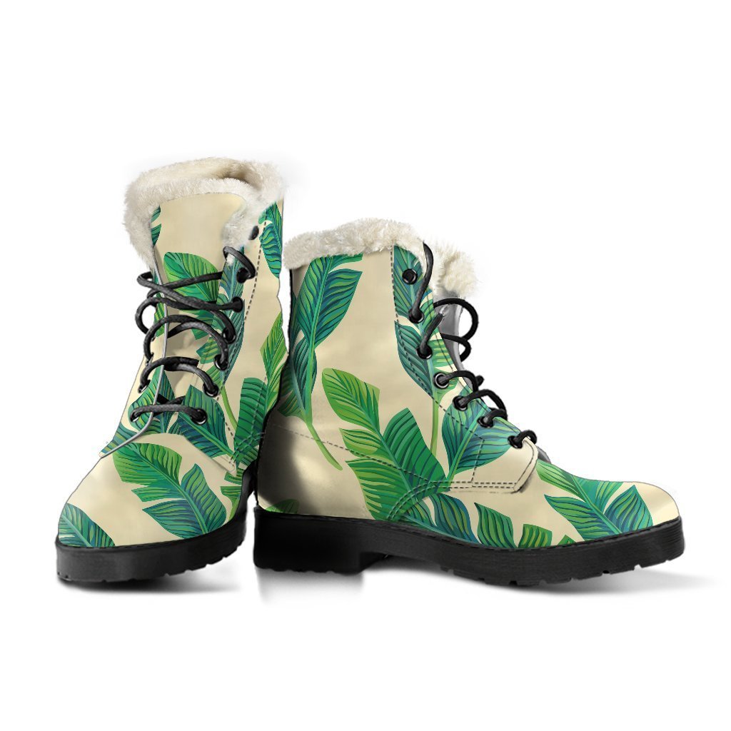 Tropical Banana Palm Leaf Faux Fur Leather Boots for Groovy Hippies - 3