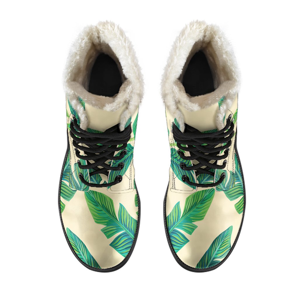 Tropical Banana Palm Leaf Faux Fur Leather Boots for Groovy Hippies - 4