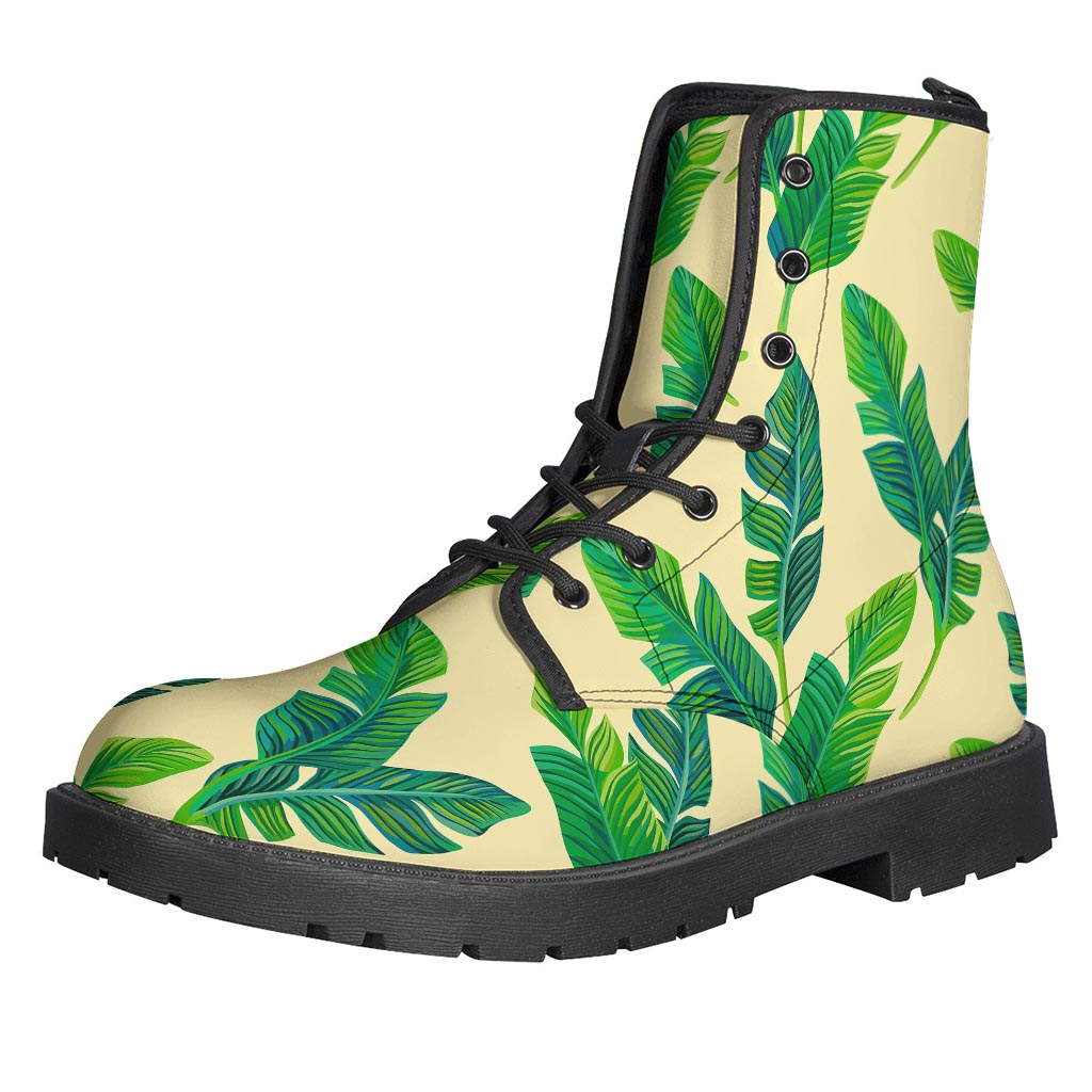 Step Into Summer with Tropical Banana Palm Leaf Leather Boots for Hippies - 1