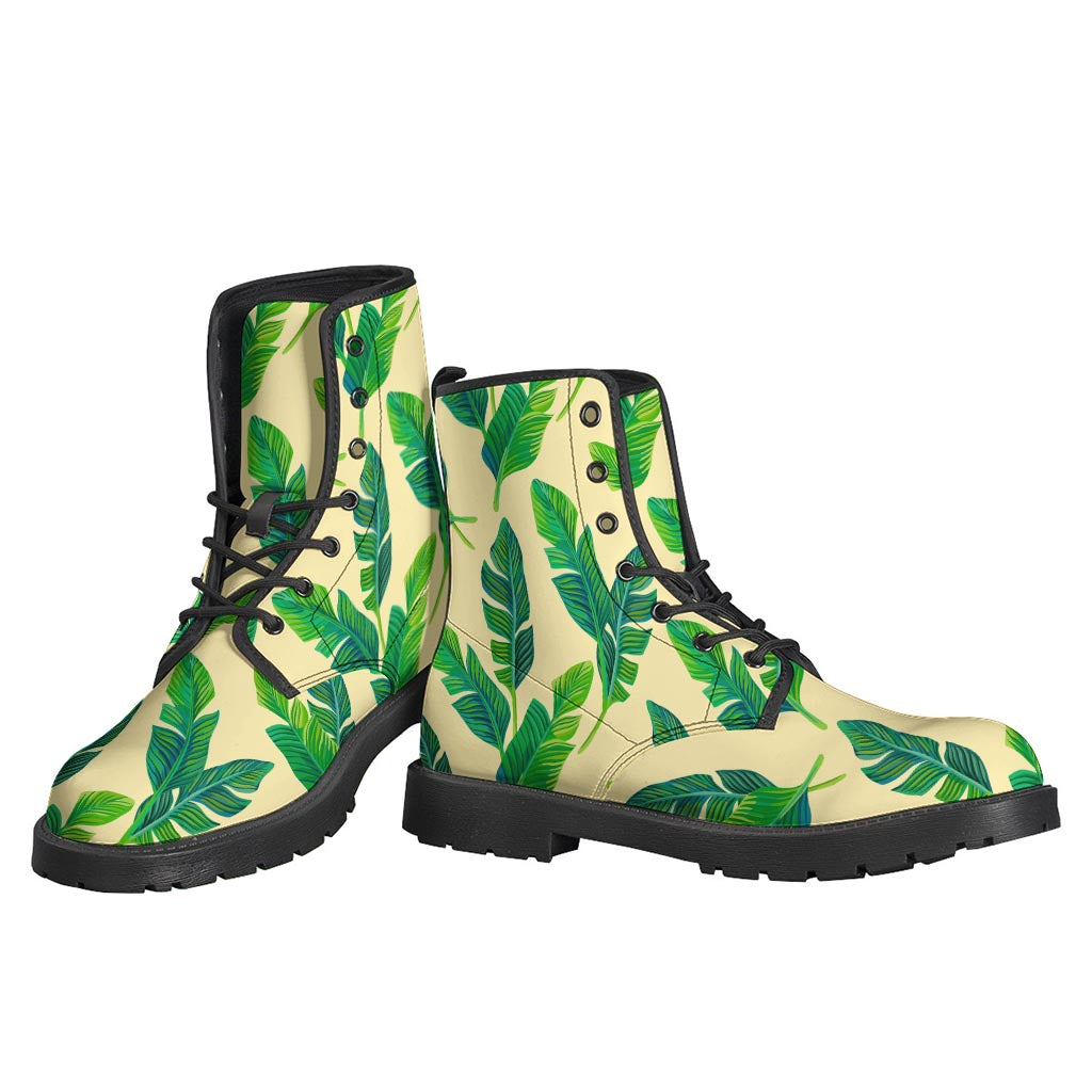 Step Into Summer with Tropical Banana Palm Leaf Leather Boots for Hippies - 3