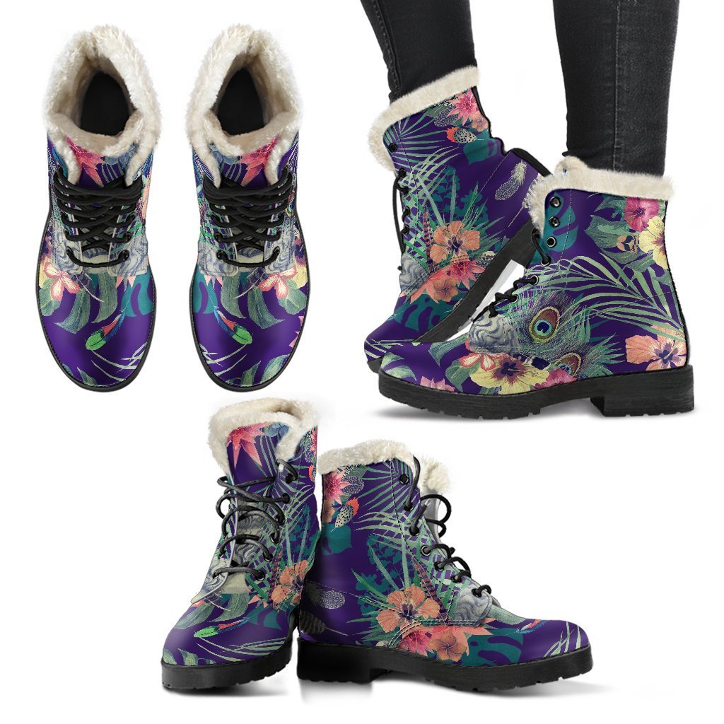 Groovy Vibes: Tropical Buddha Faux Fur Leather Boots for Hippies - 2