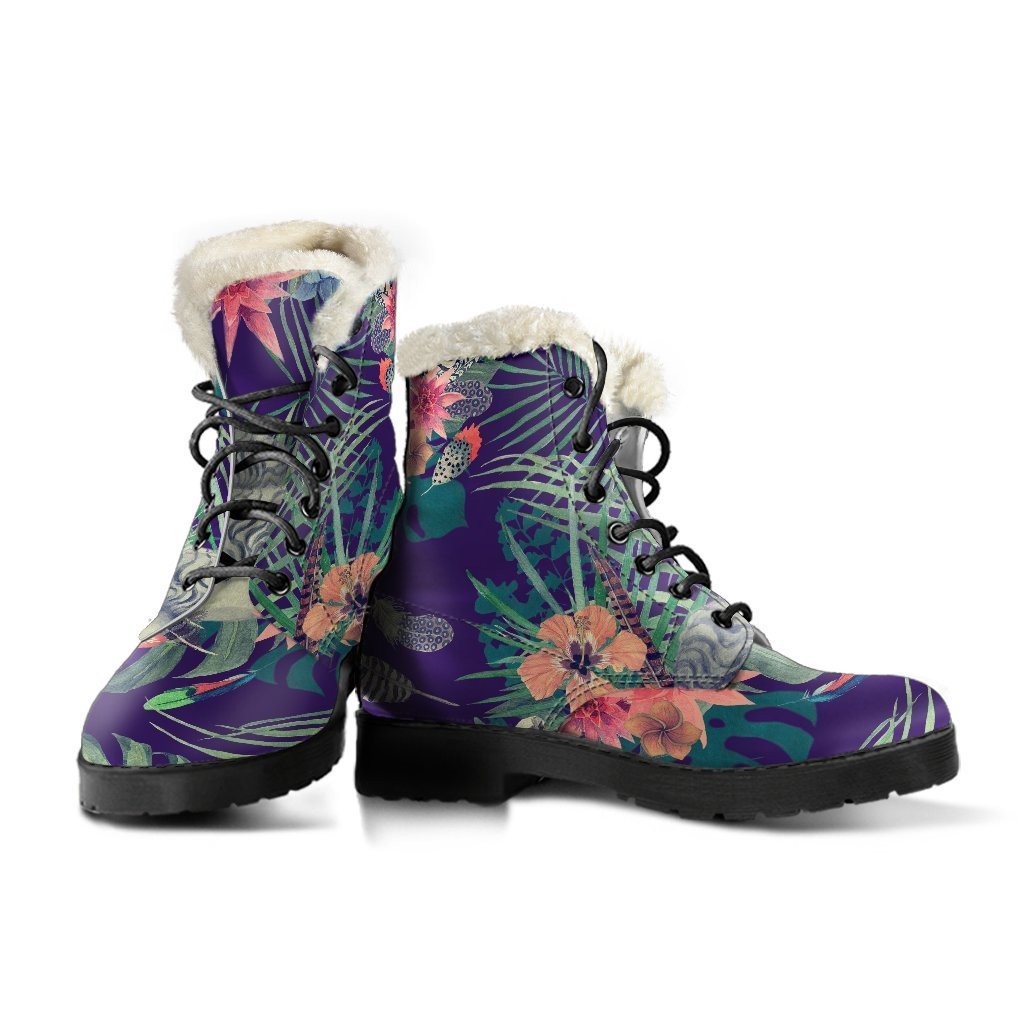 Groovy Vibes: Tropical Buddha Faux Fur Leather Boots for Hippies - 3