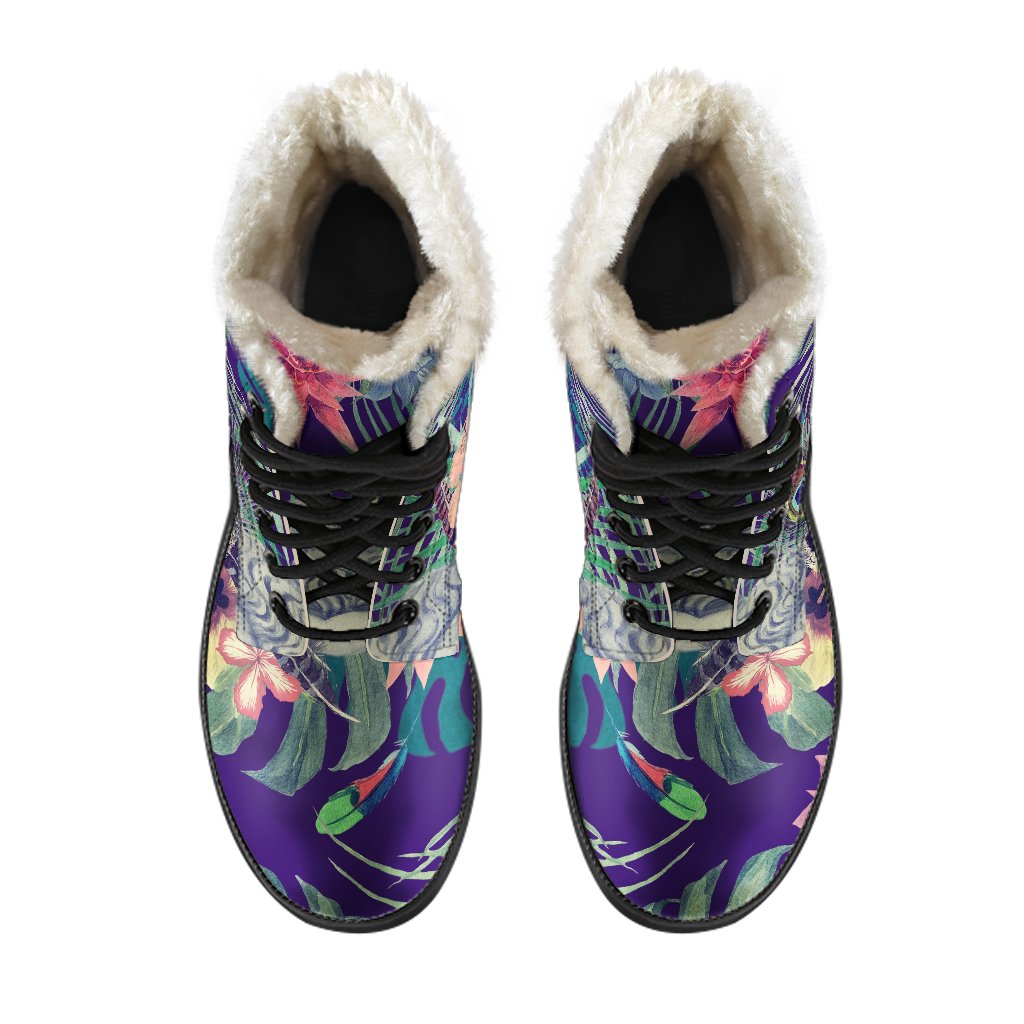 Groovy Vibes: Tropical Buddha Faux Fur Leather Boots for Hippies - 4