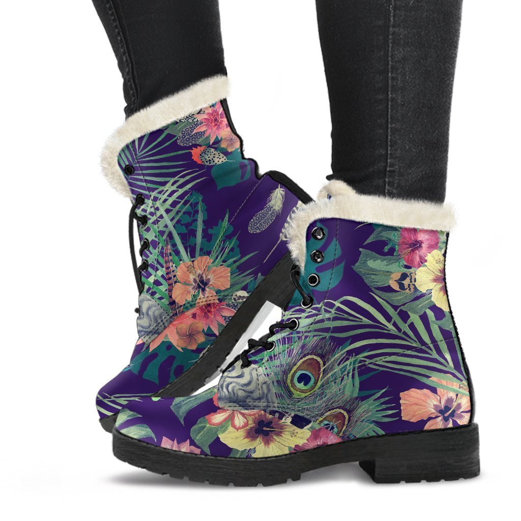 Groovy Vibes: Tropical Buddha Faux Fur Leather Boots for Hippies - 1