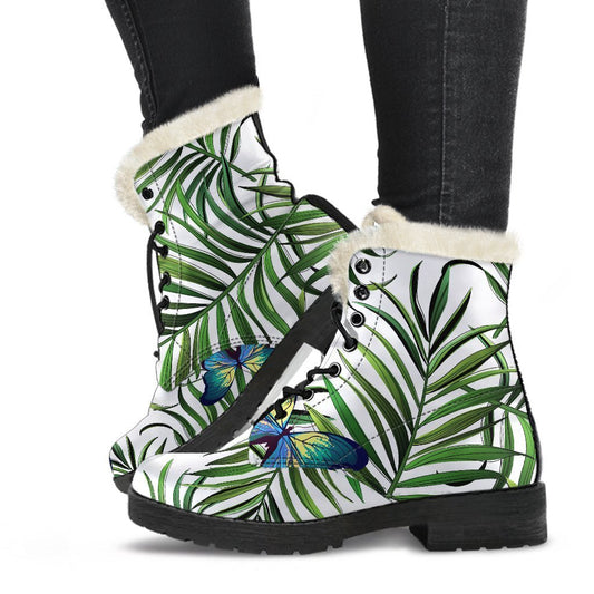 Step into the Summer of Love with Tropical Butterfly Faux Fur Leather Boots! - 1