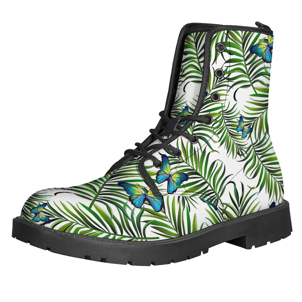 Groovy Vibes: Tropical Butterfly Pattern Leather Lightweight Boots for Hippies - 1