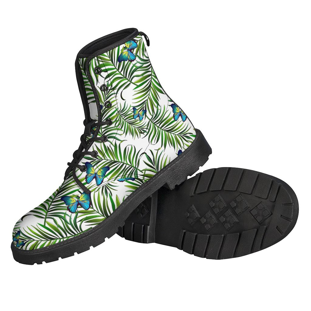 Groovy Vibes: Tropical Butterfly Pattern Leather Lightweight Boots for Hippies - 2