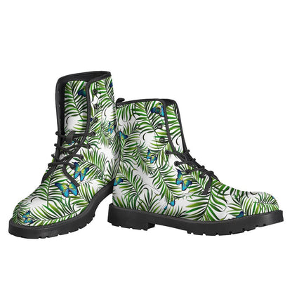 Groovy Vibes: Tropical Butterfly Pattern Leather Lightweight Boots for Hippies - 3