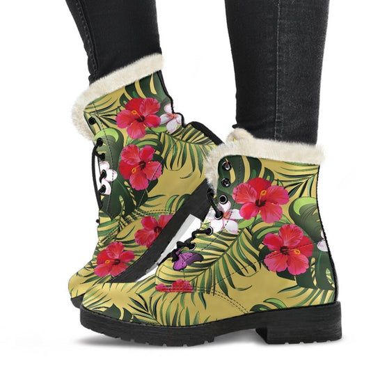 Tropical Exotic Hawaiian Faux Fur Leather Boots for the Ultimate Hippie Style - 1