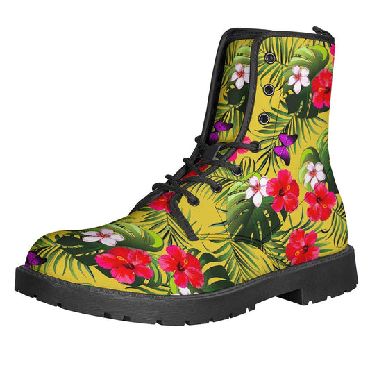 Tropical Exotic Hawaiian Pattern Leather Boots for the Peaceful Hippie Soul - 1