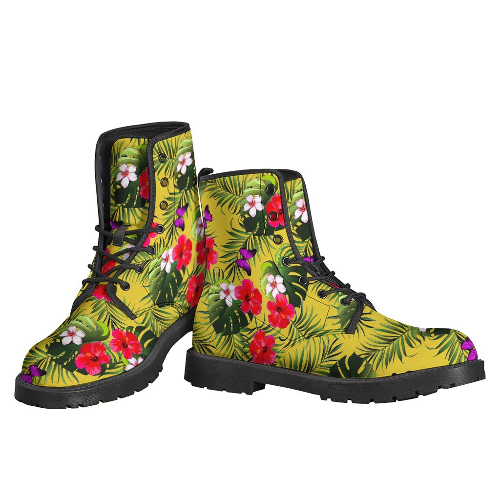 Tropical Exotic Hawaiian Pattern Leather Boots for the Peaceful Hippie Soul - 3