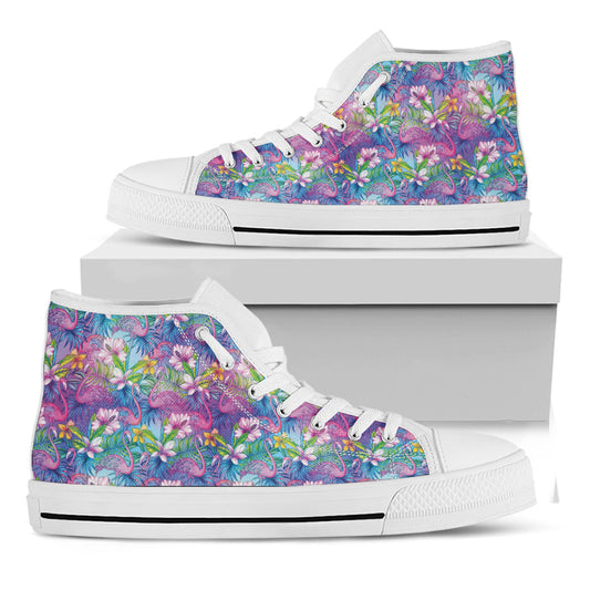 Groovy Flamingo and Hibiscus Print High Tops for the Fashionable Hippie - 1