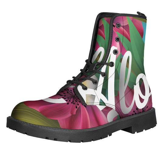 Tropical Flower Aloha Print Leather Boots for Boho Chic Hippies - 1