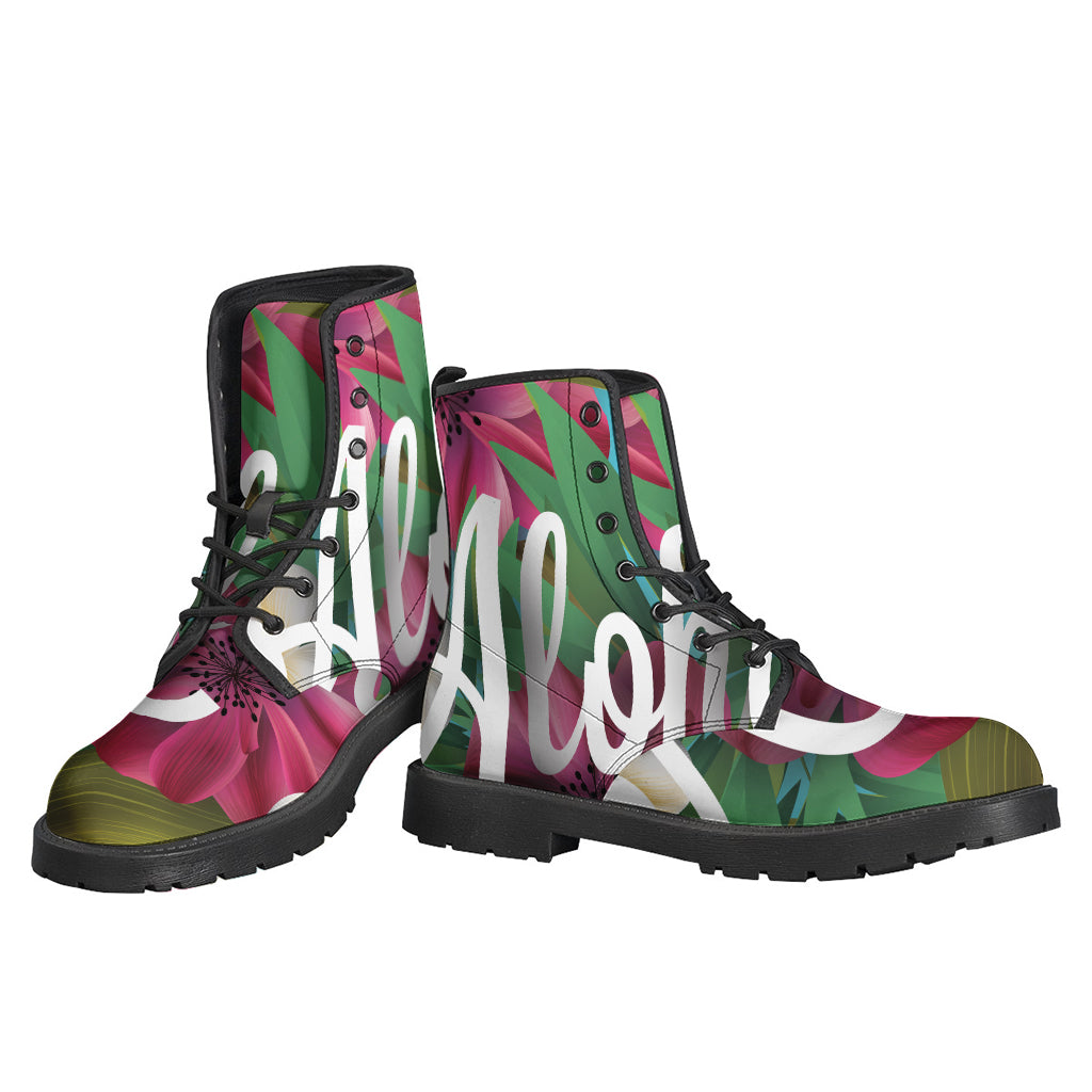 Tropical Flower Aloha Print Leather Boots for Boho Chic Hippies - 3