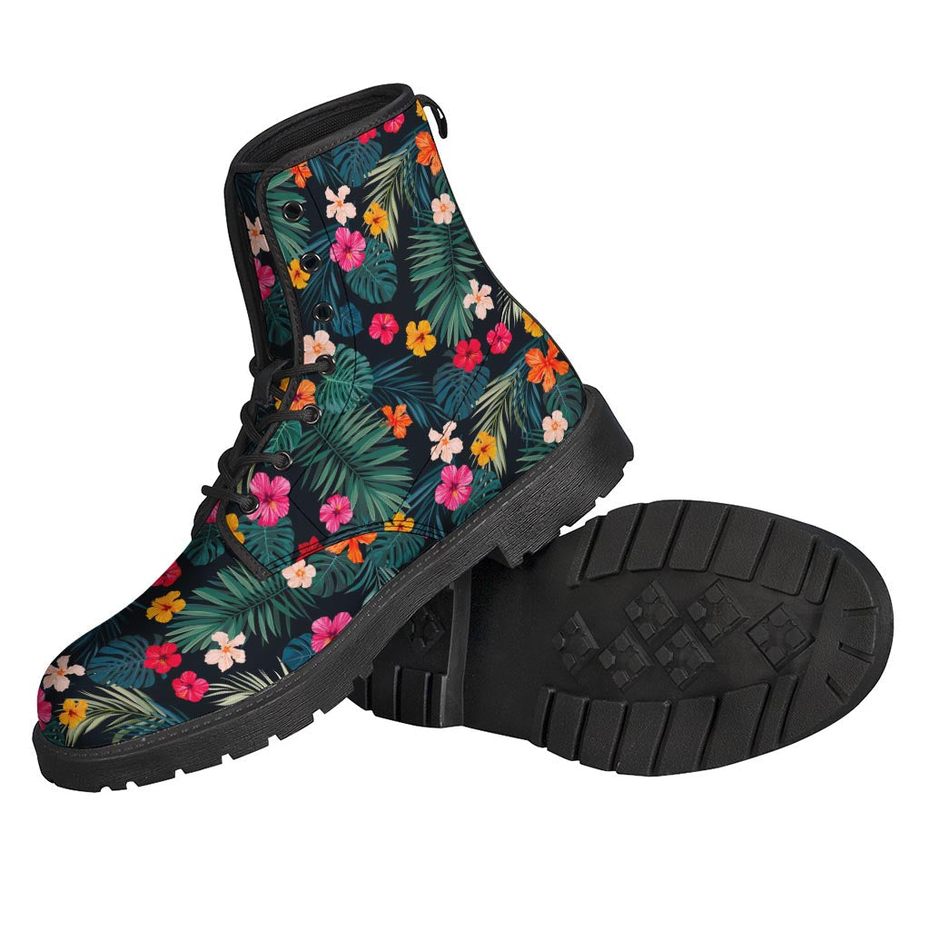 Tropical Flowers Hawaii Pattern Print Leather Boots for Free Spirited Hippies - 2