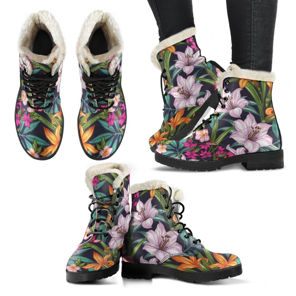 Tropical Flowers Faux Fur Leather Boots for the Free-Spirited Hippie - 2